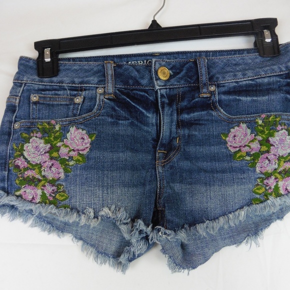 American Eagle Outfitters Pants - American Eagle Sz 2 Embroidered Floral Jean Shorts